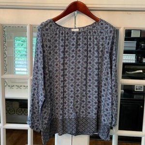 J. Jill Boho Flowy Blue Long Sleeve Tunic (XL)